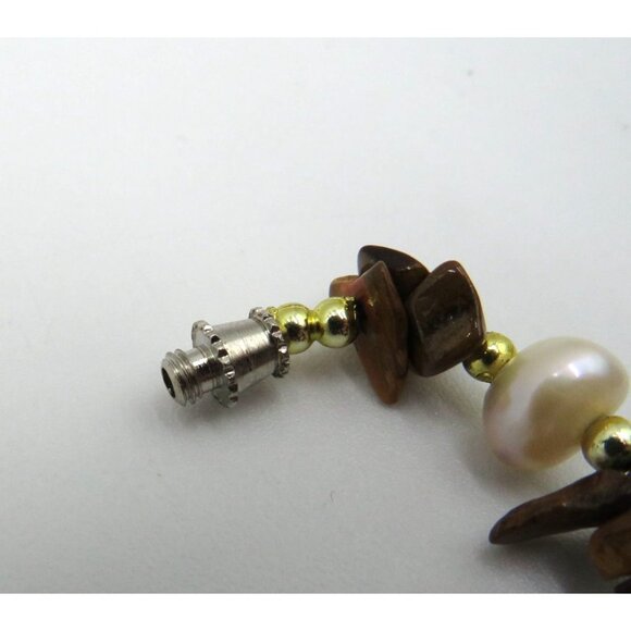 Fresh Water Pearl & Tiger Eye 10.5" Anklet Gold Tone Spacer Beads & Clasp - Picture 5 of 6